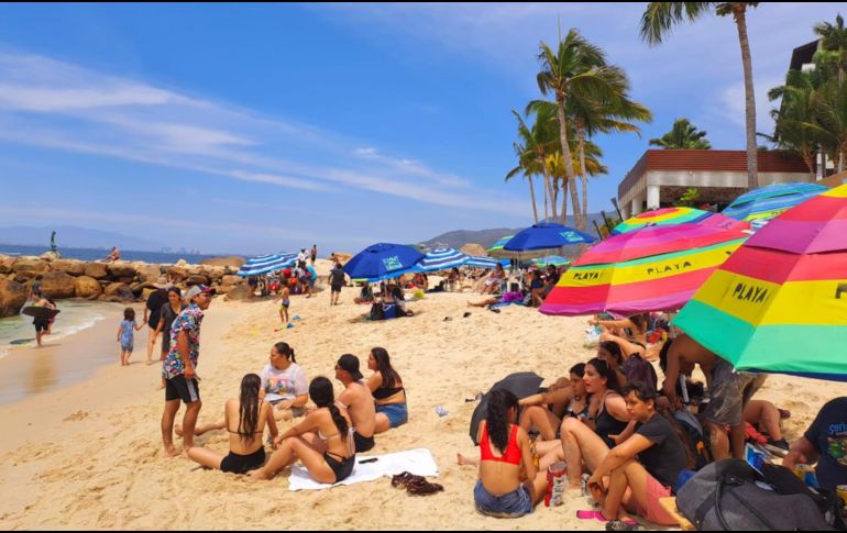 Las sombrillas, aseguran los comerciantes, tienen permiso de las autoridades para ser rentadas y colocadas en playas de Puerto Vallarta. EL INFORMADOR / O. Álvarez