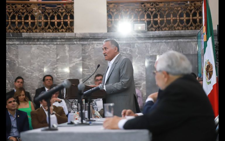 En su discurso el mandatario destacó el papel que Zamora Jiménez ha desempeñado en la política de Jalisco y del País, ocupando diversos cargos en la función pública. EL INFORMADOR / C. Zepeda