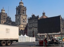 El Zócalo de la Ciudad de México está listo para el concierto que ofrecerá esta noche Rosalía. SUN / H. Salvador