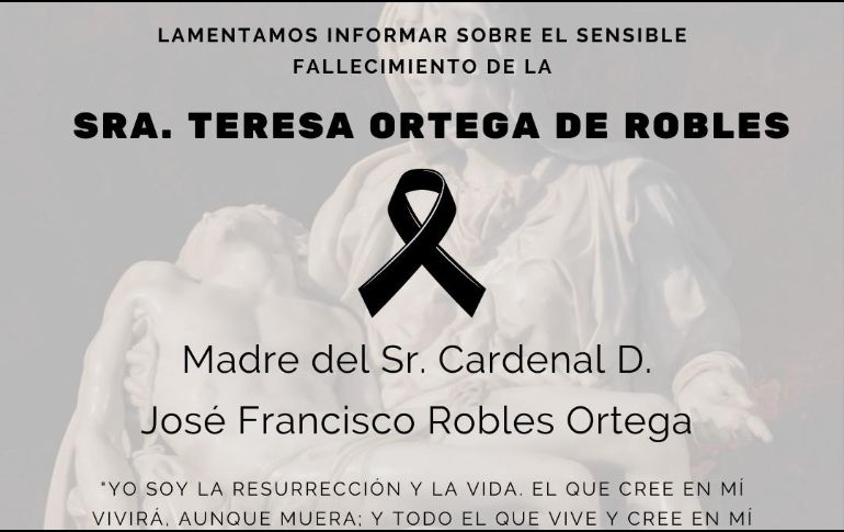 Comunicado oficial confirmando el deceso de la madre del cardenal. ESPECIAL