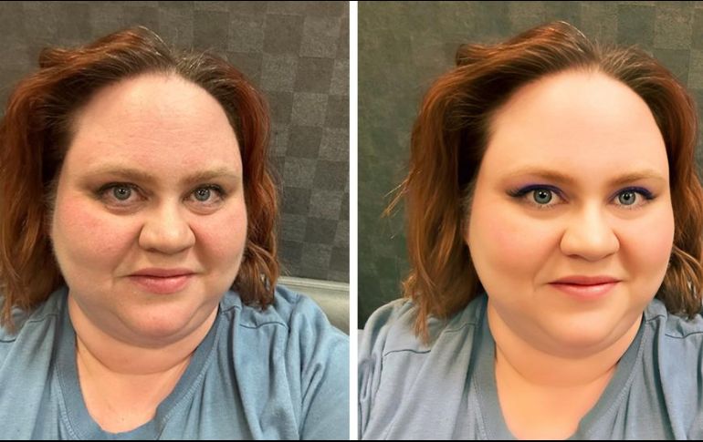 Pie de foto, Krystle Berger antes y después de haber usado una aplicación llamada FaceTune para cambiar su apariencia. KRYSTLE BERGER