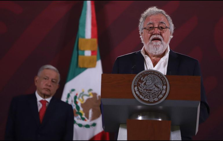A 14 años de la tragedia, Alejandro Encinas presentó un informe en la conferencia del Presidente Andrés Manuel López Obrador en Palacio Nacional. SUN / B. Fregoso