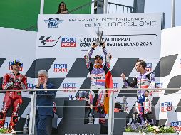 Los claros protagonistas, en clave positiva, durante la carrera del Gran Premio Liqui Moly de Alemania de la categoría de MotoGP™ fueron Jorge Martín (Prima Pramac Racing) y Francesco Bagnaia (Ducati Lenovo Team). EFE / F. Singer