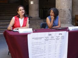 Las regidoras de Morena en Guadalajara, Mariana Fernández y Candelaria Ochoa, denunciaron el supuesto sobreprecio en las medicinas.  ESPECIAL
