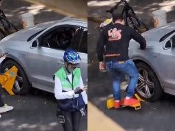 El hombre dejó su carro en línea amarilla mientras comía en un puesto de tacos en la calle Donato Guerra; cuando volvió destruyó el inmovilizador. ESPECIAL/ @Trafico_ZMG