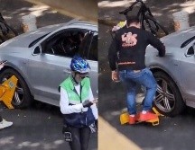 El hombre dejó su carro en línea amarilla mientras comía en un puesto de tacos en la calle Donato Guerra; cuando volvió destruyó el inmovilizador. ESPECIAL/ @Trafico_ZMG