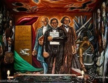 “Constitución y Reforma”. Este mural de Guillermo Chávez Vega está localizado en el  Palacio de Justicia  del Estado de Jalisco. ESPECIAL