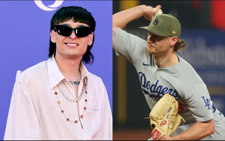 Peso Pluma y Shelby Miller. Fans de ambos han comparado al cantante con el lanzador debido a su parecido físico. ESPECIAL / AFP