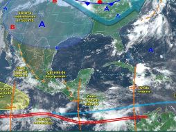 La entrada de humedad a la nación desde el océano Pacífico y el Golfo de México, más la entrada de la onda tropical número 14 y la nueva aparición de un canal de baja presión en la zona sureste de México alimentan la posibilidad de sumar un nuevo ciclón para la temporada. TWITTER / @conagua_clima