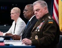 Lloyd Austin,Mark Milley,Celeste Wallander durante la reunión. AP