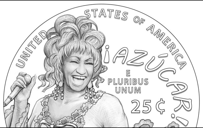 Pieza artística de cómo será la moneda de Celia Cruz que circulará en Estados Unidos en 2024. EFE/ Casa Moneda EU