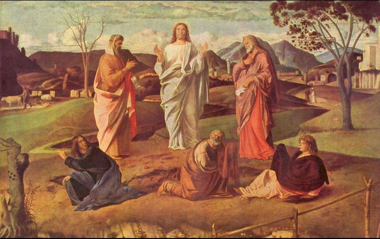 «Su rostro se puso resplandeciente como el sol y sus vestiduras se volvieron blancas como la nieve. De pronto aparecieron ante ellos Moisés y Elías, conversando con Jesús». WIKIMEDIA/«La Transfiguración», de Giovanni Bellini