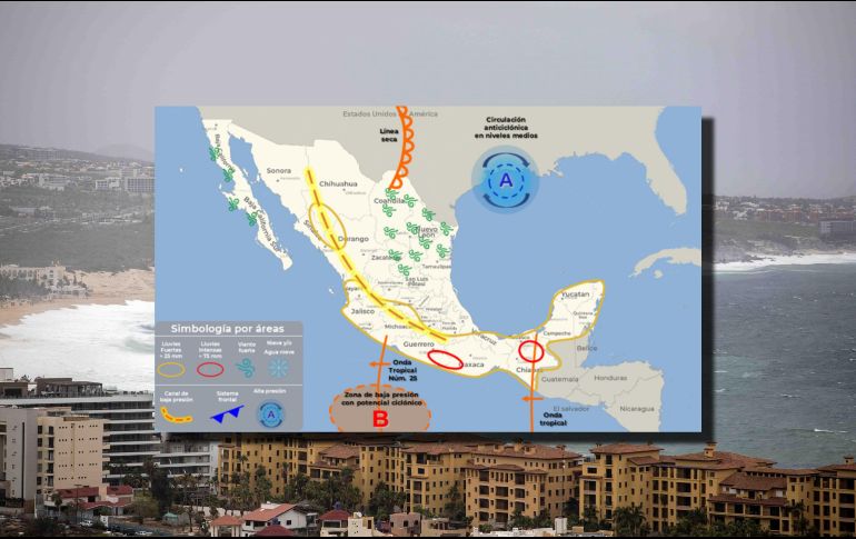 El Servicio Meteorológico Nacional (SMN), fuente oficial del Gobierno de México en materia climática, supervisa una zona de baja presión. SMN / SUN / ARCHIVO