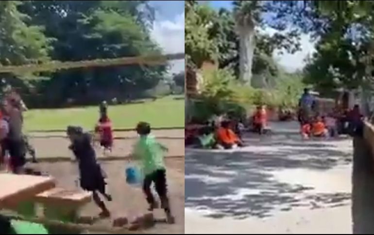 Un video se hizo viral en las redes sociales, mostrando a los niños corriendo por lo que parecían ser los campos de juego de la escuela, mientras que algunos de ellos se agachaban para protegerse. ESPECIAL