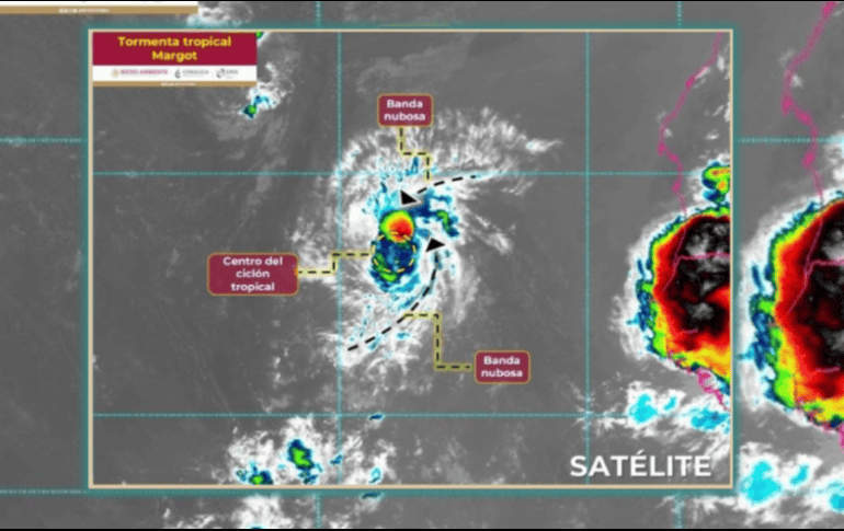 A partir del domingo, la tormenta tropical Margot, podría subir a huracán categoría 1. ESPECIAL/CONAGUA