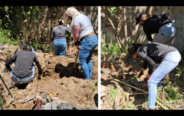 , las Madres Buscadoras de Jalisco encontraron restos humanos en una finca ubicada en el cruce de las calles 5 de Mayo y Núñez Morquecho. ESPECIAL.