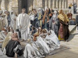 Cristo, siendo Dios, tomó la condición de siervo y se hizo semejante a los hombres. WIKIPEDIA/«Los fariseos cuestionan a Jesús», de James Tissot
