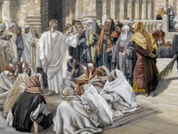 Cristo, siendo Dios, tomó la condición de siervo y se hizo semejante a los hombres. WIKIPEDIA/«Los fariseos cuestionan a Jesús», de James Tissot