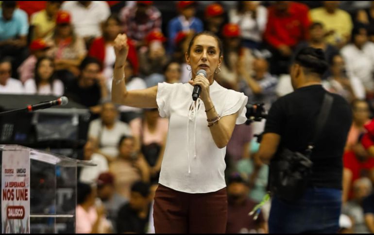 Claudia Sheinbaum visitó ayer Jalisco. Su evento principal fue en la Arena VFG. EL INFORMADOR/A. Navarro