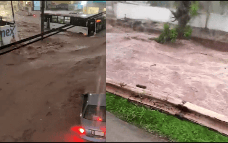 Fuertes inundaciones se registran en Puerto Vallarta tras una lluvia intensa, la cual provocó el desbordamiento de canales. ESPECIAL.