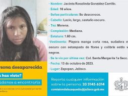 Según la información, Jacinta tiene el cabello negro largo y lacio, ojos medianos color negro, es de tez morena clara y mide 1.57 metros, además de que pesa 55 kilos. CORTESÍA