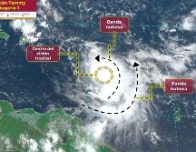 Tammy se encuentra a 3 mil 90 km al este de Quintana Roo. ESPECIAL/SMN