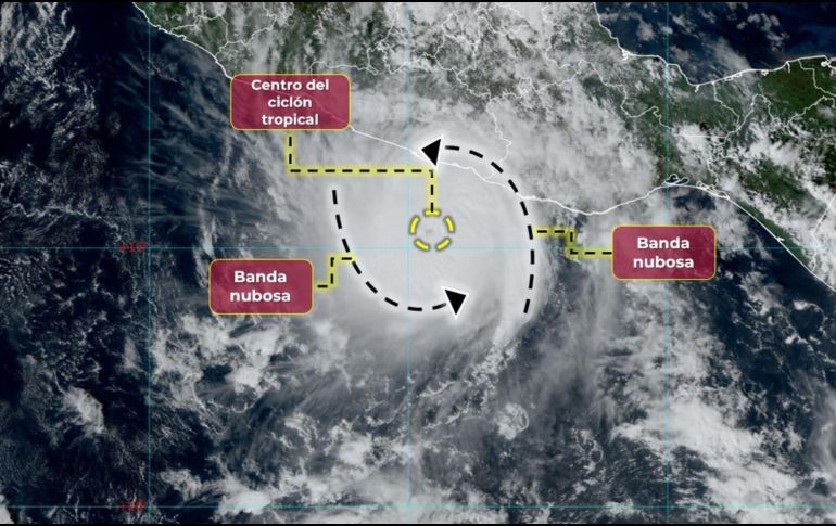 SMN prevé vientos de 150 a 180 km/h y oleaje de 6 a 8 metros de altura en costas de Guerrero y Oaxaca. ESPECIAL/SMN