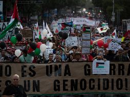 Esta es la tercera marcha organizada por colectivos sociales en solidaridad con Palestina. Efe/ I. Esquivel.