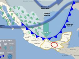 El avance del frente frío 11, empujado por una masa de aire frío, las temperaturas podrían descender de 0 a 5 grados al amanecer del martes 21 y del miércoles 22 de noviembre en zonas serranas de Jalisco. ESPECIAL / Conagua