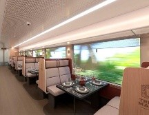 Este es el interior proyectado para el Tren Maya Jamal, especializado en gastronomía. ESPECIAL / Tren Maya
