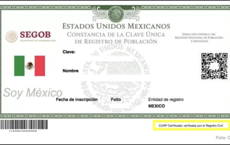 La CURP está conformada de 18 elementos de un código alfanumérico. ESPECIAL