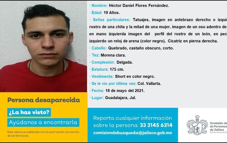 Héctor Daniel Flores fue desaparecido el 18 de mayo de 2021, en la Colonia Vallarta del Municipio de Guadalajara. ESPECIAL