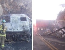 Un choque entre dos tráileres ocurrido esta mañana en el municipio de Acatlán de Juárez provocó el incendio de uno de ellos. ESPECIAL