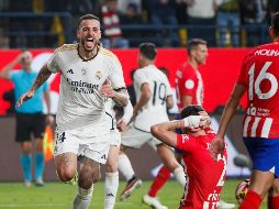 Joselu celebra el cuarto gol del equipo blanco. El Madrid ganó con dos goles en tiempo extra. EFE/J. Cárdenas