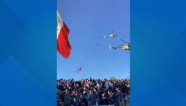 Helicóptero corta la Bandera monumental en Campo Militar