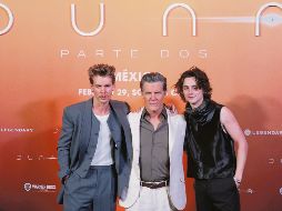 Austin Butler, Josh Brolin y Timothée Chalamet, en la presentación de la segunda parte de “Dune”, en México. EL UNIVERSAL