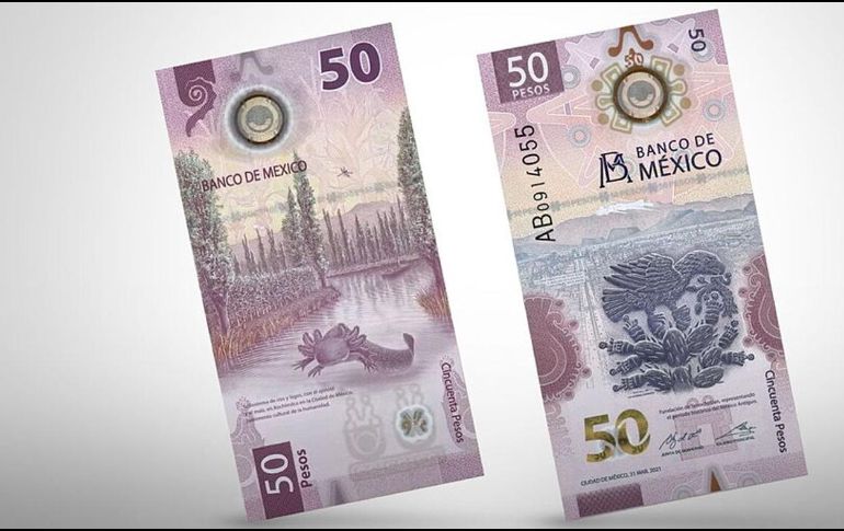 El billete del ajolote ha sido reconocido por su diseño. ESPECIAL/Banco de México