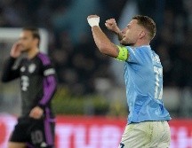 Ciro Immobile celebra tras anotar el gol de Lazio en la victoria 1-0 ante Bayern Múnich en los octavos de final de la Liga de Campeones. AP/LaPresse/A. Falcone