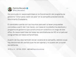 Patricia Mercado deja coordinación en campaña de Álvarez Máynez