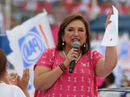 Xóchitl Gálvez, candidata a la Presidencia por el PRI-PAN-PRD, durante un mitin de campaña en el Estadio 