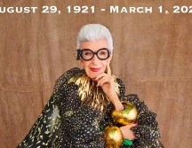 La diseñadora y empresaria estadounidense falleció el día de ayer; el anuncio se dio en sus redes sociales ESPECIAL / X: 
@IrisBApfel