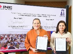 Las presidentas del INE, Guadalupe Taddei, y del TEPJF, Mónica Soto, firmaron un convenio de colaboración para el proceso electoral 2024. SUN