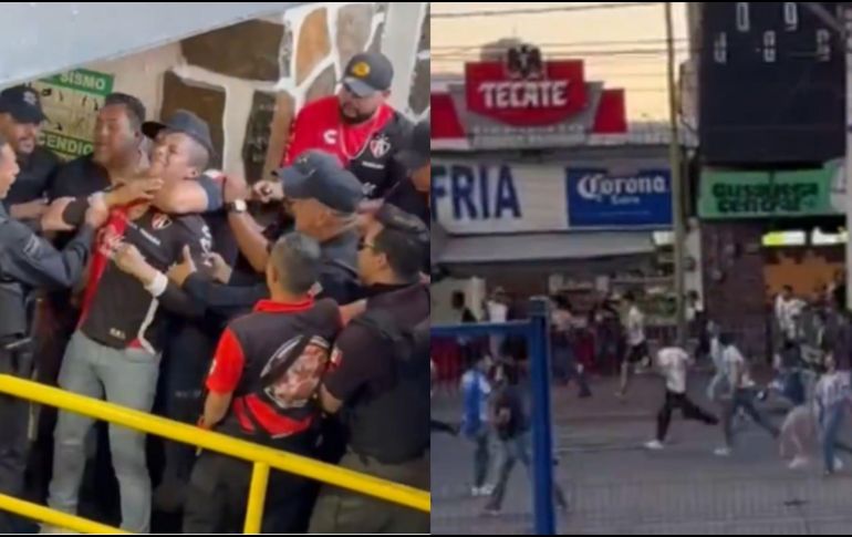 Un nutrido grupo de seguidores de Rayados persiguió a seguidores del Atlas en las calles que rodean el inmueble. ESPECIAL.