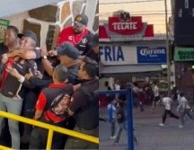 Un nutrido grupo de seguidores de Rayados persiguió a seguidores del Atlas en las calles que rodean el inmueble. ESPECIAL.