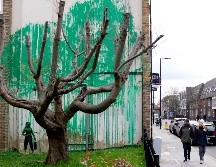 Esta es la última obra del polémico y famoso artista Banksy. AP / Alastair Grant