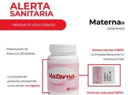 Con el propósito de prevenir riesgos para la salud derivados del consumo de productos irregulares, la Cofepris exhortó a la población a no adquirir ni utilizar materna vitaminas, con las características señaladas. ESPECIAL / Cofepris