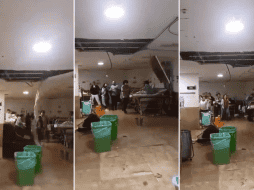 Las imágenes revelaron como el plafón de la estructura del techo no soportó el peso de una gran cantidad de agua. ESPECIAL