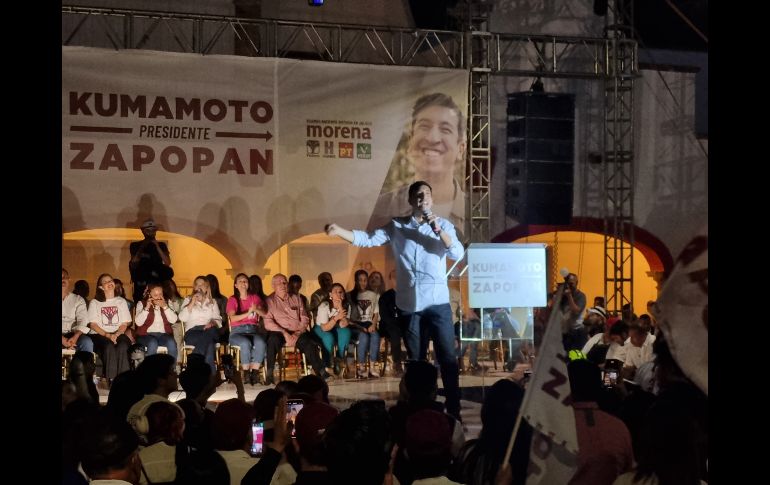 Pedro Kumamoto, candidato a la alcaldía de Zapopan por la coalición Sigamos Haciendo Historia (Morena, PT, Verde, Hagamos, Futuro), prometió que de ganar los comicios del 2 de junio, regresará la tranquilidad a Zapopan. EL INFORMADOR / J. Díaz