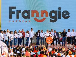 Acompañado de Pablo Lemus, candidato de Movimiento Ciudadano a la gubernatura de Jalisco, Frangie refrendó el compromiso de la ampliación de la línea 3 del Tren Ligero hacia la zona de Tesistán. EL INFORMADOR/ A. Navarro.