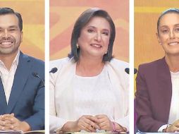 Candidatos a la presidencia de la República Mexicana, Jorge Álvarez Máynez, Xóchitl Gálvez y Claudia Sheinbaum Pardo. ESPECIAL
